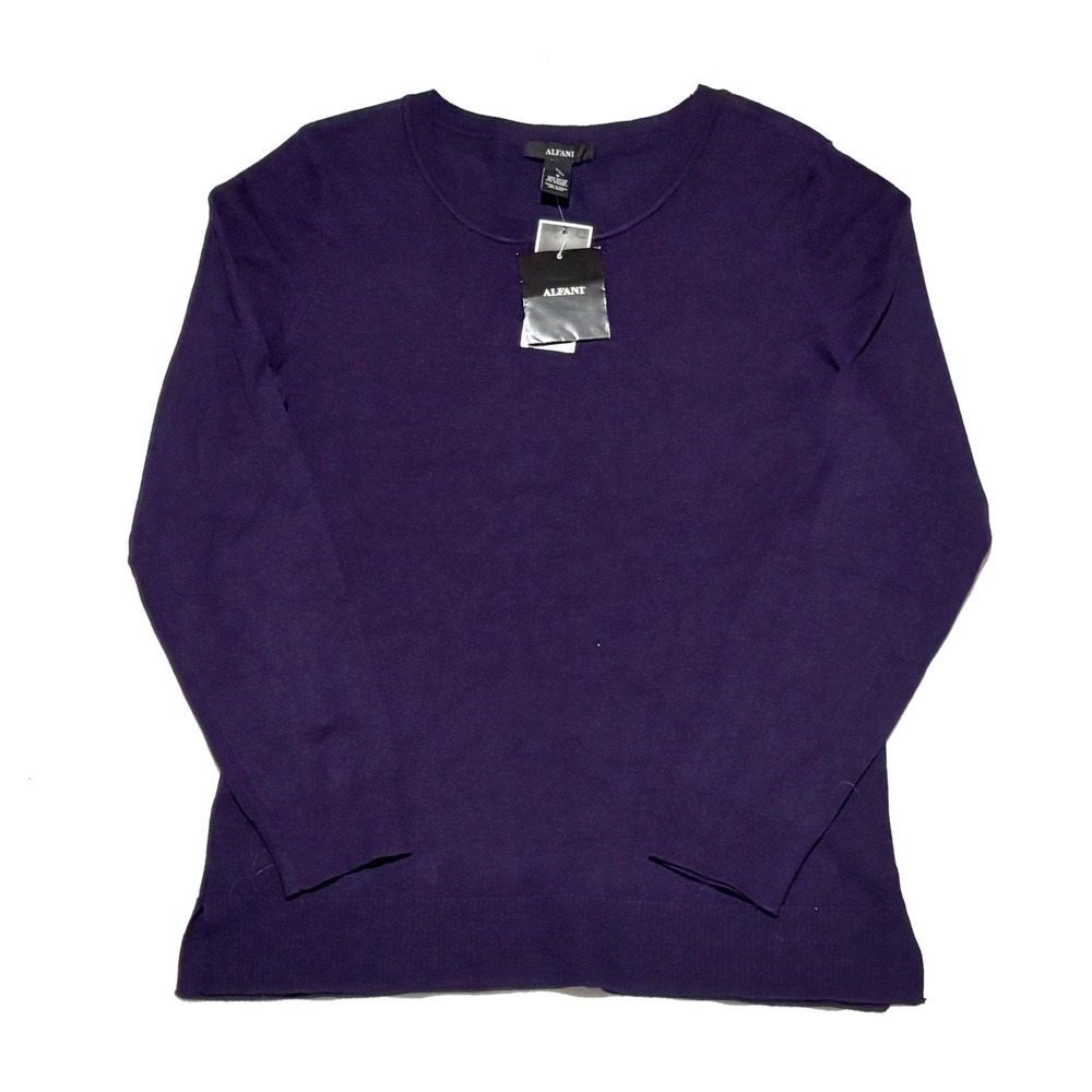 New Alfani Sweater Womens Small Purple Scoop‎ Neck Long Sleeve Rayon Blend Knit
